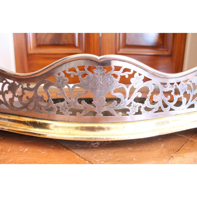 Antique English Polished Steel and Brass Open Frieze Fender With Built in Tool Rests For Sale - Image 10 of 13
