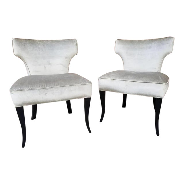 Mid Century Modern Designer T Back Ebony Side Chairs Newly Reupholstered - Pair For Sale