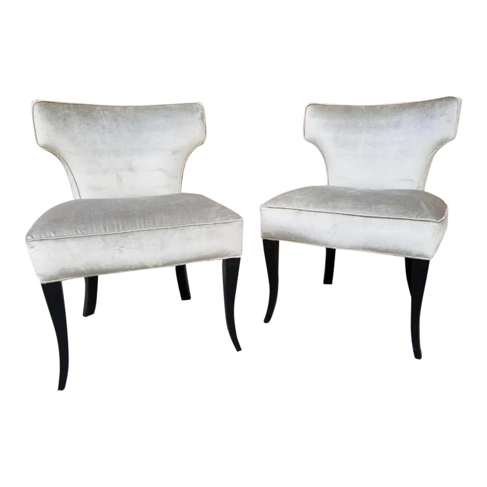 Mid Century Modern T Back Ebony Lacquer Legs Chairs Newly Upholstered Pair Chairish