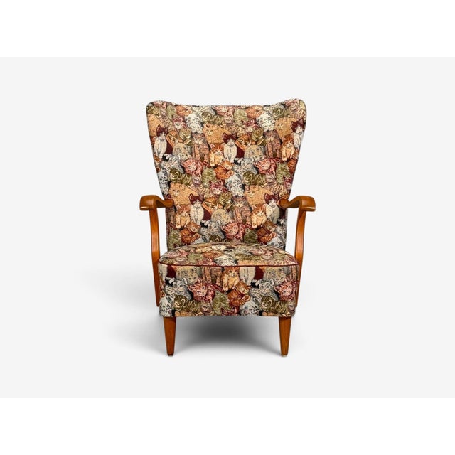 Mid-Century Modern Swedish Modern, Wingback Lounge Chair, Birch, Fabric, Sweden, 1950s For Sale - Image 3 of 12