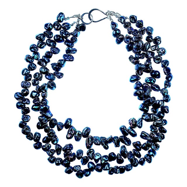 Ajd Elegant Peacock Keshi Pearl Three Strand Necklace For Sale