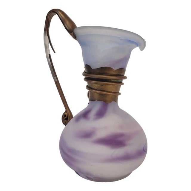 Violet Glass Jug with Gilt Decorations, France, 1980s For Sale