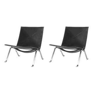 Pk 22 Lounge Chairs by Poul Kjærholm for Fritz Hansen in Black Leather For Sale