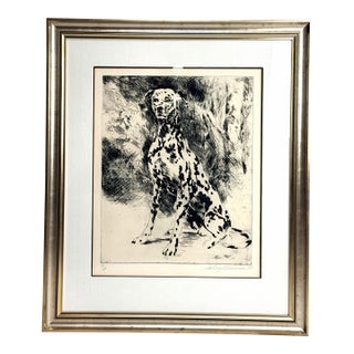 Late 20th Century LeRoy Neiman Dalmatian Original Signed Etching in Silver Frame For Sale