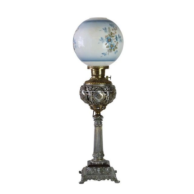 Antique Classical Brass & Figural Silver Gilt Bronze Converted Gass Lamp C1900 For Sale - Image 12 of 13