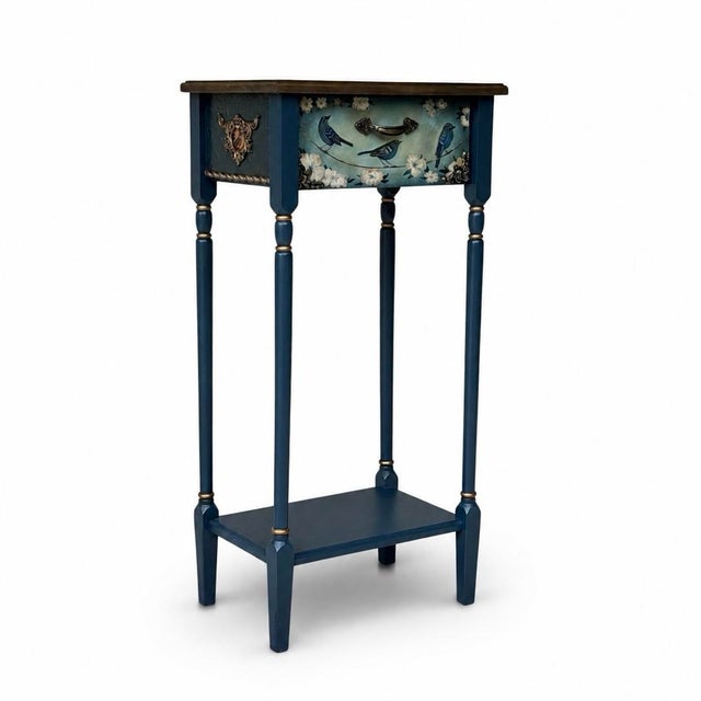 2020s Hand-Painted Blue Birds Console Table – Solid Wood Entryway Accent Furniture For Sale - Image 5 of 12