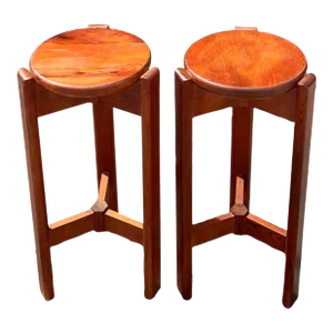 Vintage Mid-Century Modern Wood Barstools - Set of 2