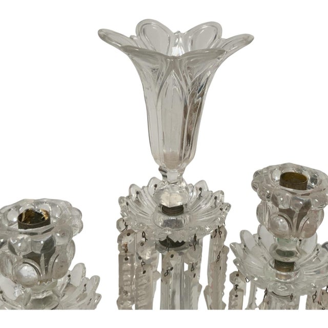 Transparent Vintage Pair 14" Modular Crystal 3-Light Candelabras Threaded European Lead Crystal Complete With Prisms For Sale - Image 8 of 12