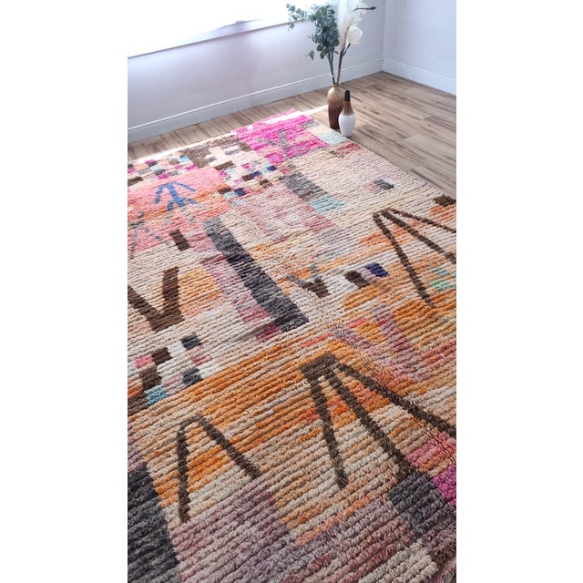 Contemporary Pink Turquoise Patchwork Wool Moroccan Rug For Sale - Image 12 of 17