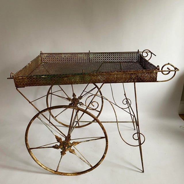 Rustic European Vintage French Metal Garden Flower Cart For Sale - Image 3 of 8