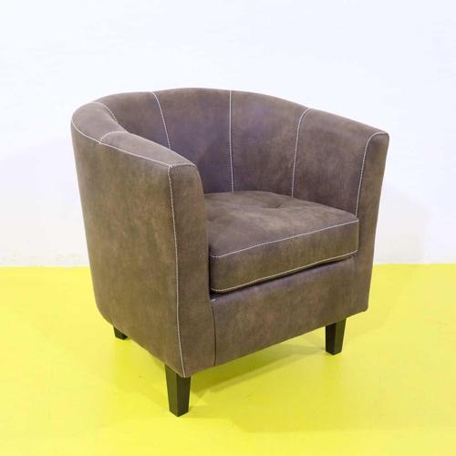 Brown Brown Leather Club Chair with Exposed Stitching and Wooden Legs For Sale - Image 8 of 8