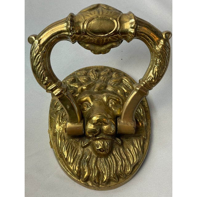1970s Solid Brass Lion Head Door Pull For Sale - Image 4 of 8