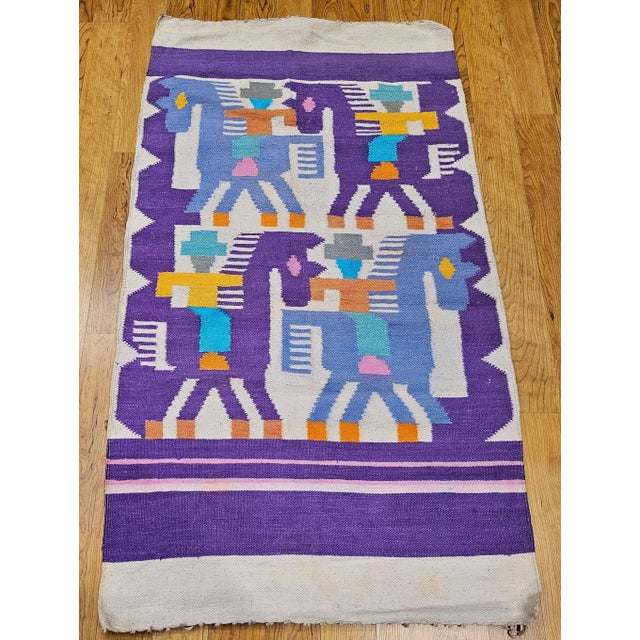 Vintage Southwestern Pictorial Kilim Area Rug, Handwoven Pictorial Design, Lavender & Ivory, 3’ X 5’ For Sale - Image 10 of 10