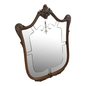 Vintage Large Wall Mirror With Solid Wood Frame and Etched Glass