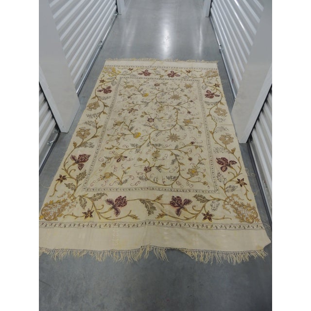 Large Antique Art Nouveau Floral Embroidered Silk Cloth With Fringes For Sale - Image 11 of 11