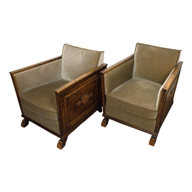 Vintage Swedish Grace Flamed Birch Lounge Chairs by Axel Einar Hjort for Bodafors, 1920s, Set of 2 For Sale