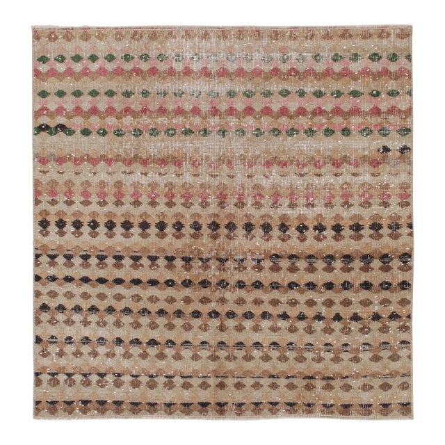 1960s Vintage Zeki Müren Square Rug With Geometric Patterns by Rug & Kilim For Sale