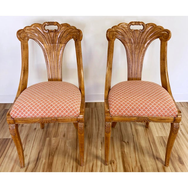 French Vintage Carved Wood Fan Back Chairs, Pair For Sale - Image 3 of 12