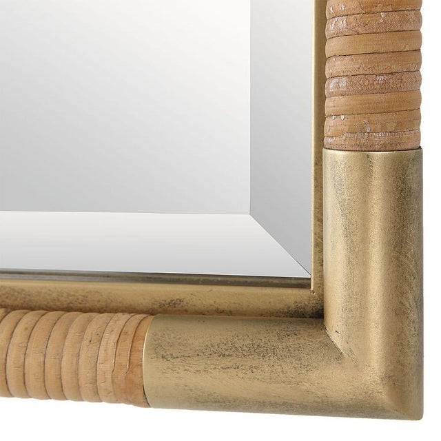 Contemporary Camp Rattan/Brass Mirror For Sale - Image 3 of 7