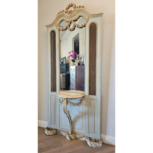 Antique French Louis XVI Style Hall Tree Console Table & Mirror For Sale - Image 4 of 10