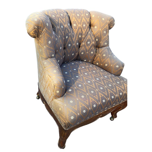 Textile 1990s Marge Carson Boudoir Lounge Accent Chair French Tuffed Wingback Armchair Regency For Sale - Image 7 of 14