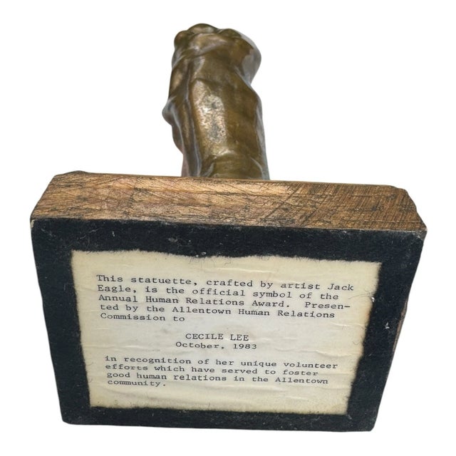 1983 Jack Eagle Bronze Abstract Figural Sculpture Human Relations Award Statue For Sale In Philadelphia - Image 6 of 7