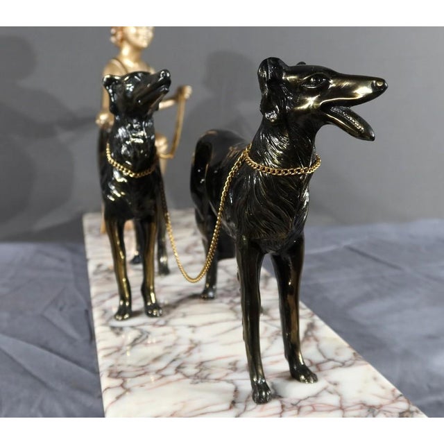 Art Deco Woman with Greyhounds, 1930, Patinated Metal For Sale - Image 17 of 18