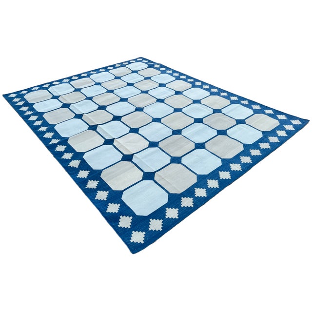 Mid-Century Modern Not Yet Made - Made to Order Handmade Cotton Area Rug Vegetable Dyed Sky Blue and Light Beige Vista Dhurrie-12'x15' For Sale - Image 3 of 10