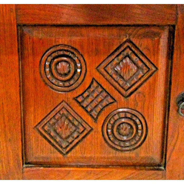 Antique Dutch Colonial Teak Carved Two Drawer Two Door Buffet Cabinet For Sale - Image 10 of 13