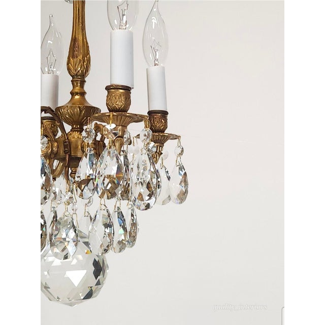Antique 4 Arm 4 Light Glowing Graceful Brass Cut Lead Glass Crystal Chandelier ~ 4 Available For Sale In South Bend - Image 6 of 11