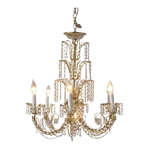 French Style Brass & Crystal Tiered Prism Chandelier, 20th Century