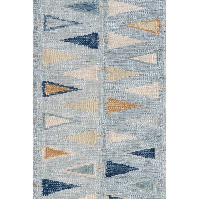 Mid-Century Modern Swedish Geometric Rug by Celerie Kemble for Chairish in Sky, 2'6"x12' For Sale - Image 3 of 8