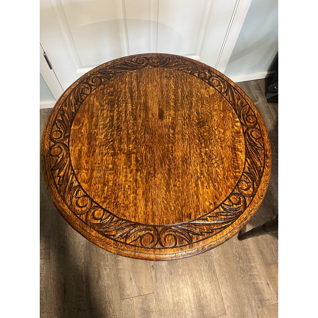 Round English Barley Twist Oak Carved Table For Sale - Image 4 of 7