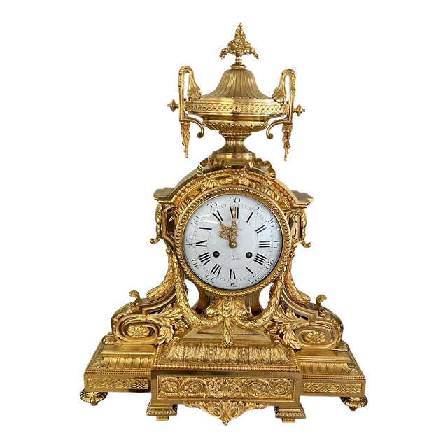 1860s S Marti Napoleon III Gold Ormolu Bronze Clock For Sale