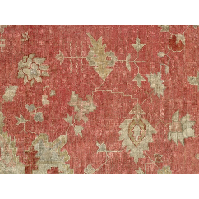 Turkish Antique Oushak Carpet, Handmade Turkish Oriental Rug, Beige, Coral, Soft Colors For Sale - Image 3 of 18