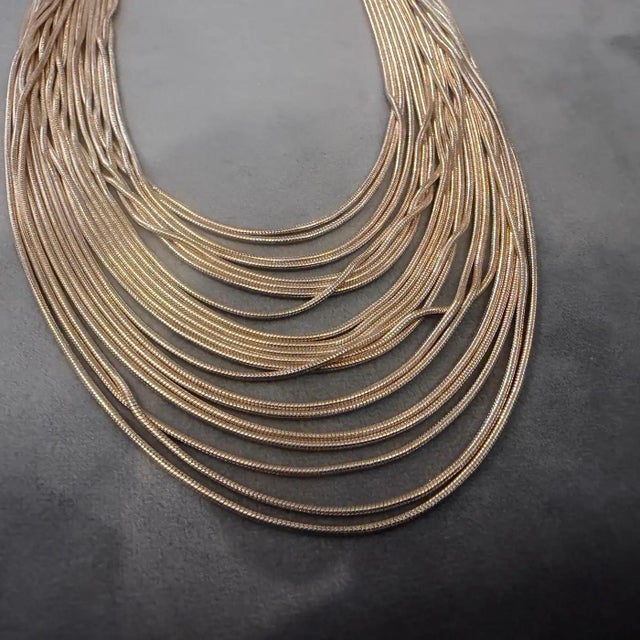 2010s High Quality Costume Jewelry Gilt Metal Italian Multi-Strand Necklace For Sale - Image 6 of 17