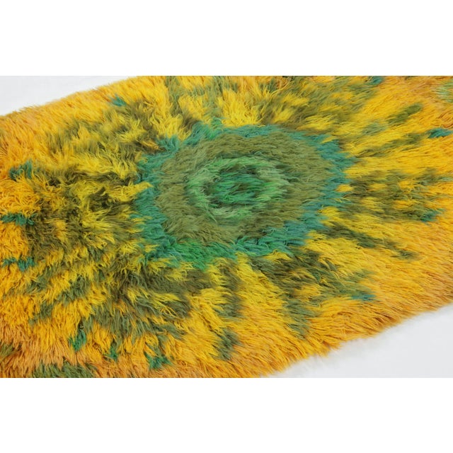 Rug & Kilim Vintage Swedish Rya Rug, Radiant Green and Orange Geometric Pattern - Rug & Kilim For Sale - Image 4 of 8