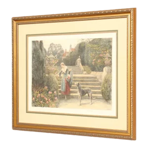 1920s Herbert Dicksee 'The Old Garden' Etching, Custom Framed