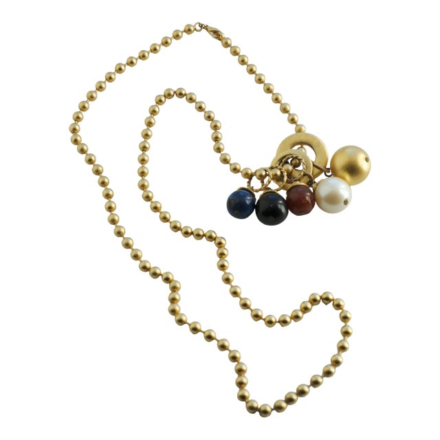 Vintage 1970s Gold-Tone Bead Charm Necklace For Sale