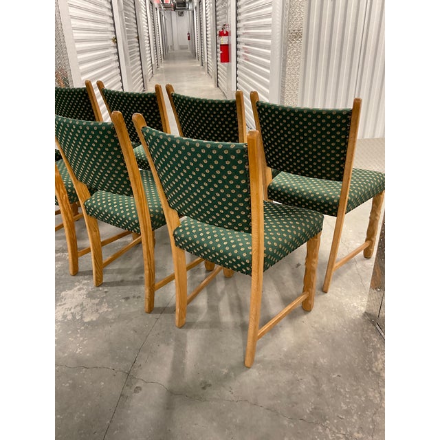 Set of 8 Danish Modern Oak Dining Chairs in Patterned Silk - Circa 1960s For Sale - Image 13 of 18