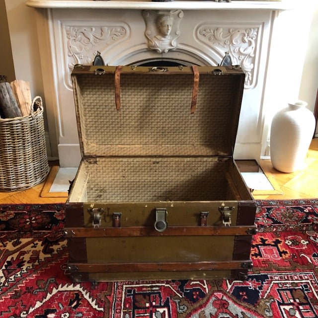 Large Antique Wood Travel Trunk For Sale - Image 10 of 12