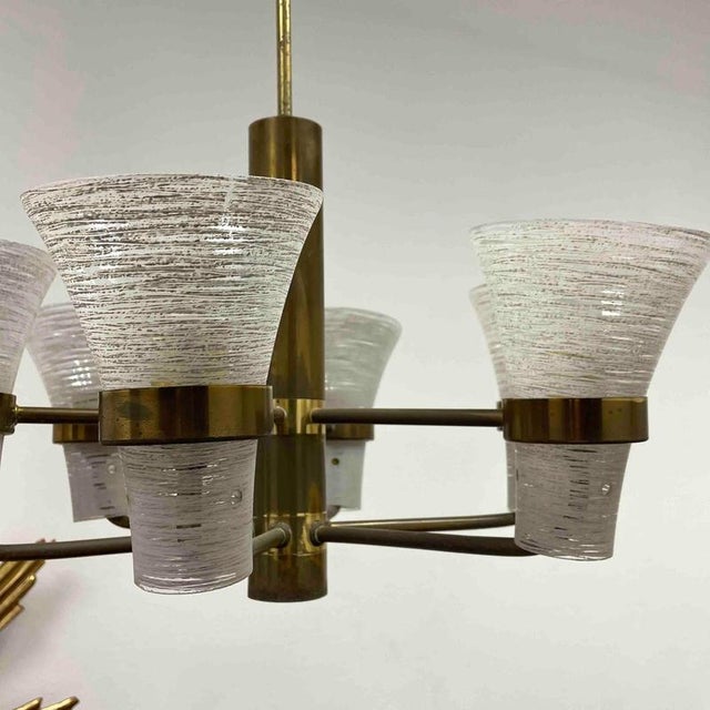 Italian Brass and Glass Chandelier in the style of Sciolari, 1960s For Sale - Image 5 of 10