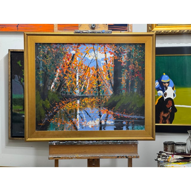 Amber Autumn Reflection Impressionist Oil Painting For Sale - Image 8 of 8