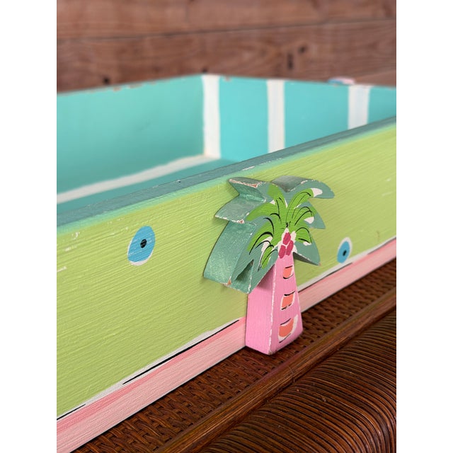 Folk Art Coastal Folk Art Painted Wood Tray With Palm Tree Accent For Sale - Image 3 of 10