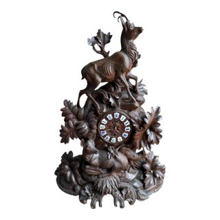 Late 19th Century Swiss Black Forest Hand-Carved Clock, Alpine Carved Case For Sale