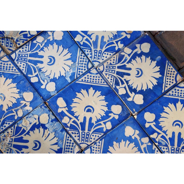 Rare Set of Forty Antique 19th Century Tiles Blue & White Floral Motif For Sale - Image 17 of 18