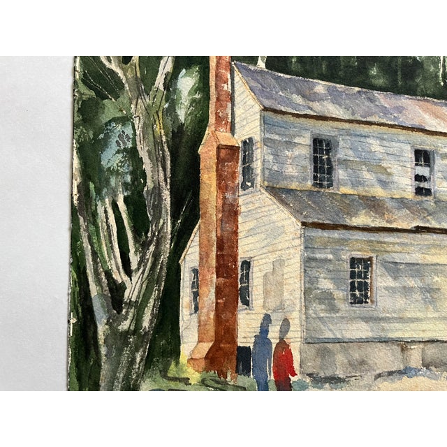 Mid 20th Century Vintage Mountain House Watercolor Painting Signed Barber For Sale - Image 5 of 9