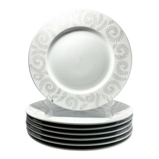 Pottery Barn “Winter Branch” 7 Porcelain Large Charger or Dinner Plates For Sale