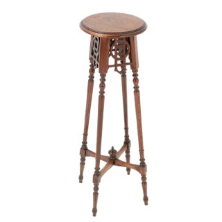 Art Nouveau Oak Pedestal Table or Plant Stand, 1900s For Sale
