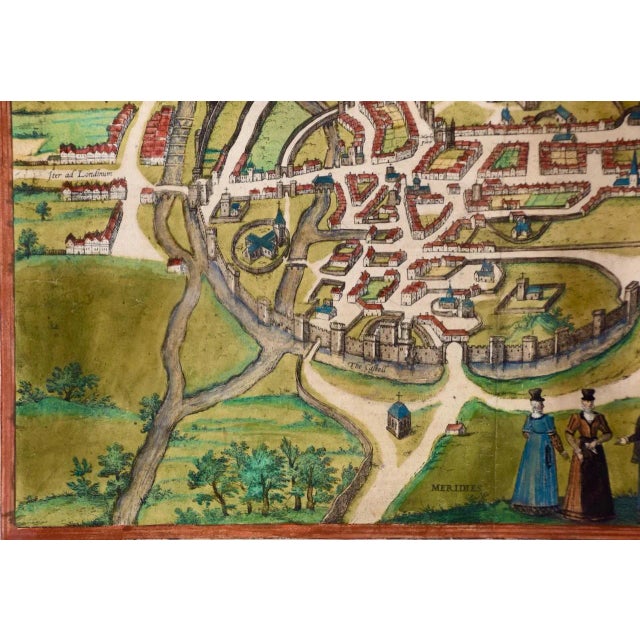Sculpture Materials Canterbury; A 16th Century Framed Hand-Colored Map by Braun & Hogenberg, 1588 For Sale - Image 7 of 10